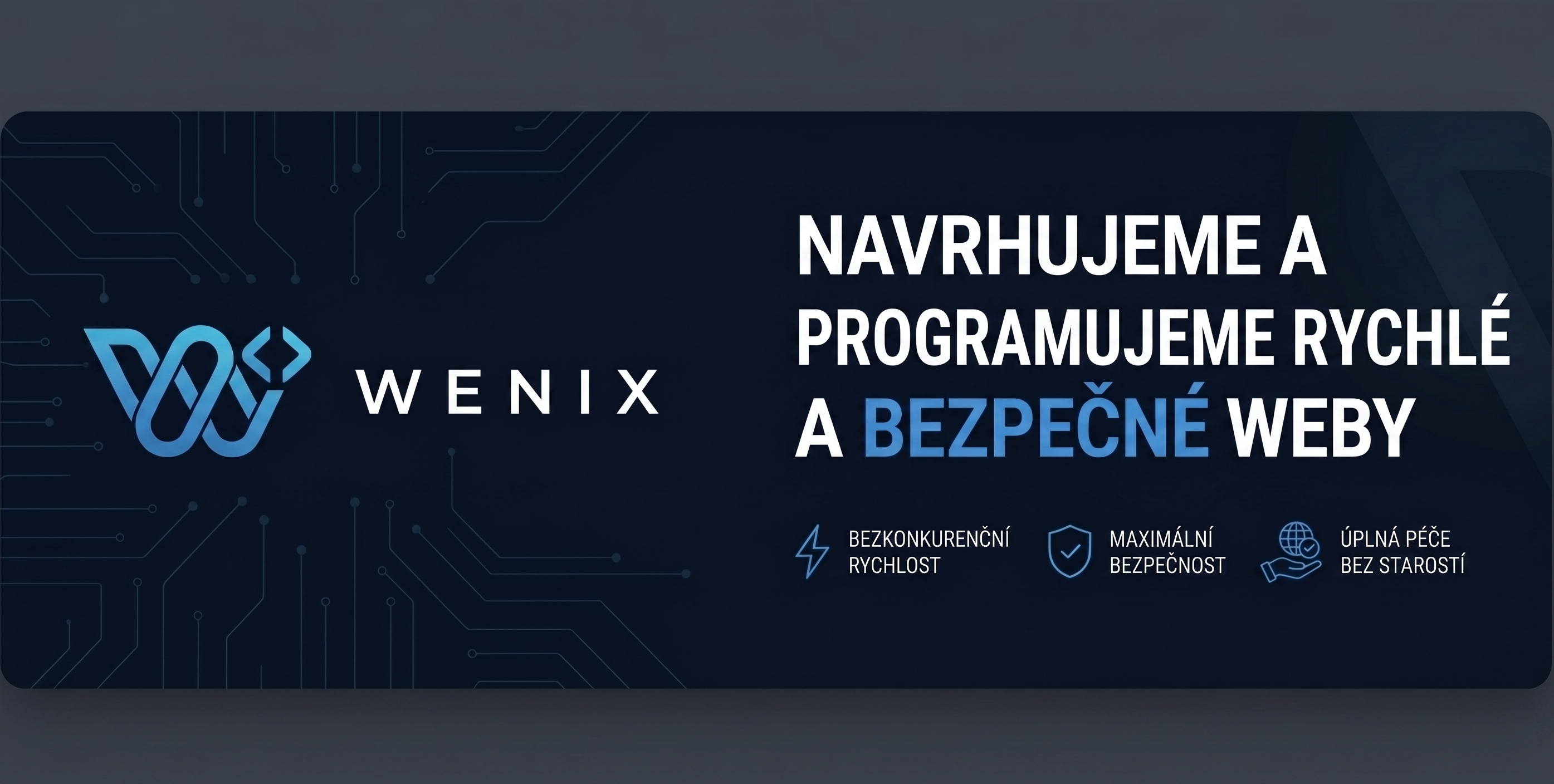 Banner s ukázkou moderního webového designu a technologií Wenix.